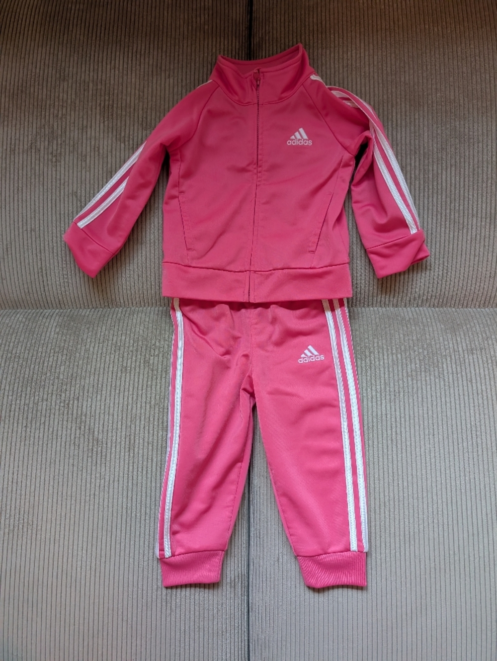 Adidas Pink Track Jacket & Pants Set with White Stripes
